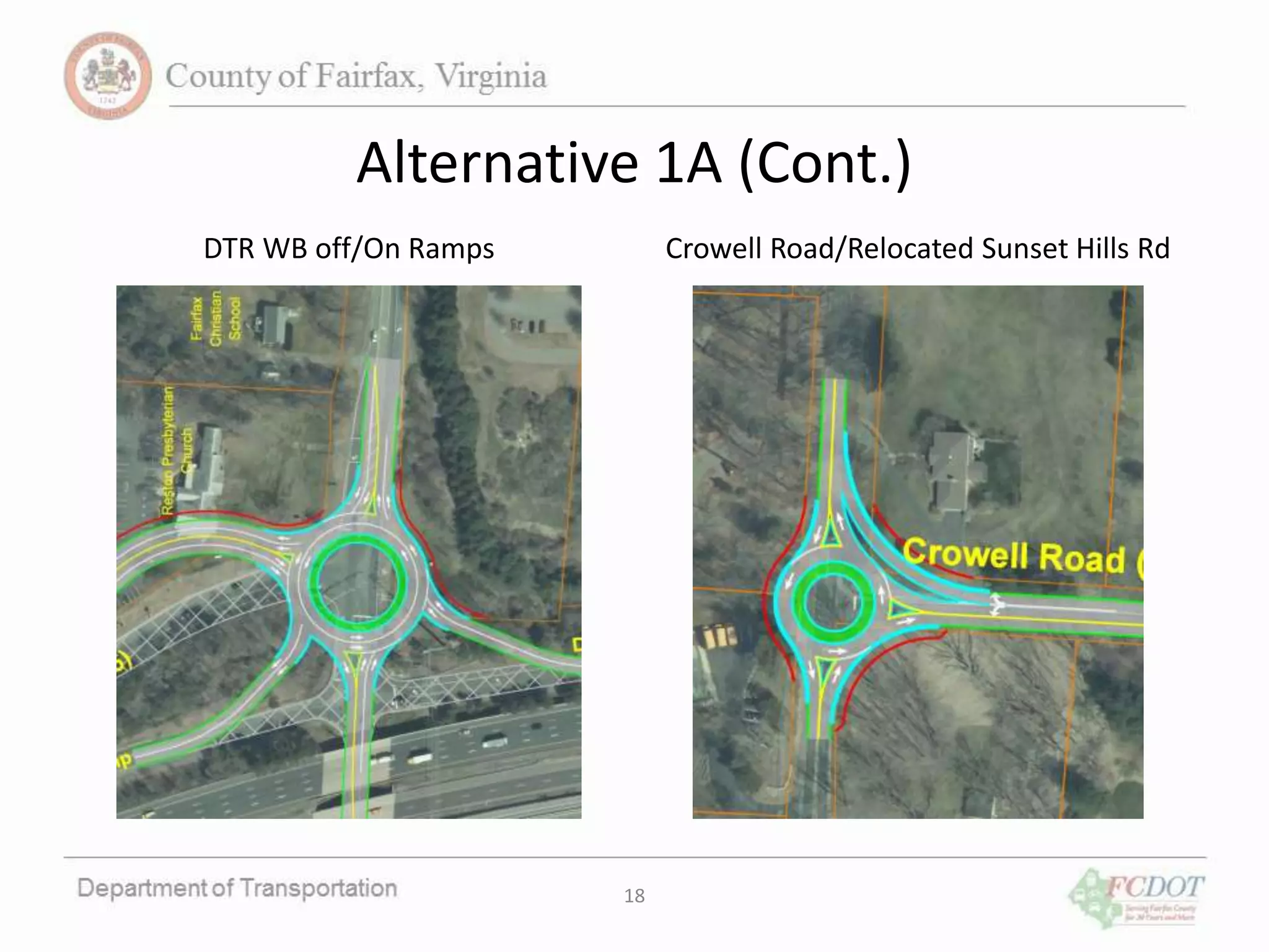 Alternative 1A (Cont.)
18
DTR WB off/On Ramps Crowell Road/Relocated Sunset Hills Rd
 