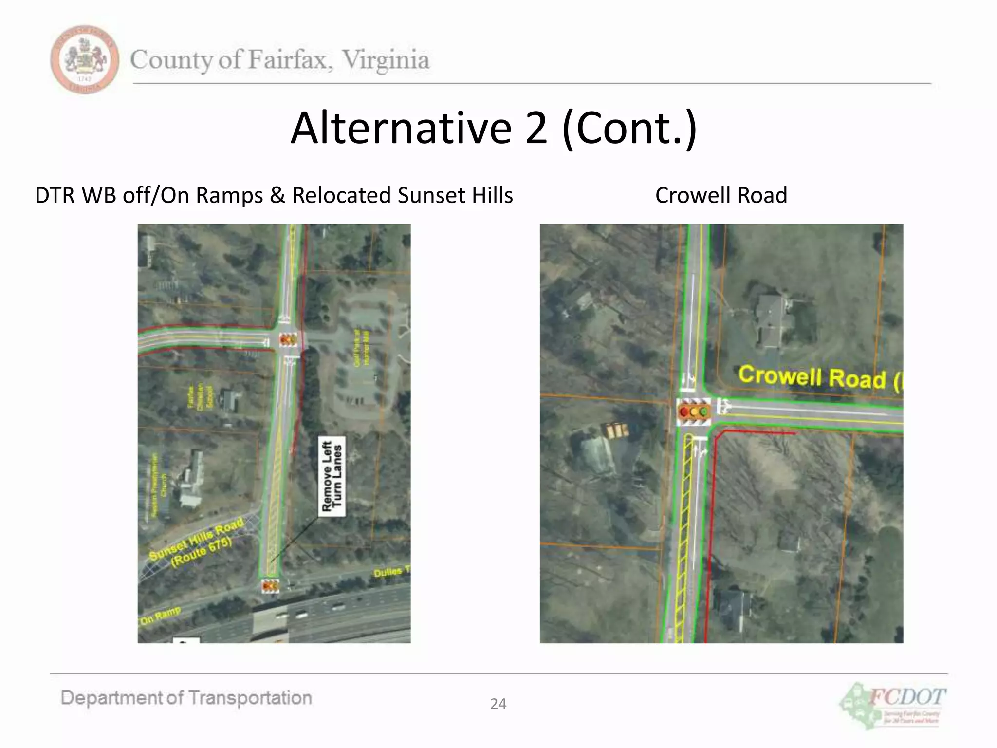 Alternative 2 (Cont.)
24
DTR WB off/On Ramps & Relocated Sunset Hills Crowell Road
 