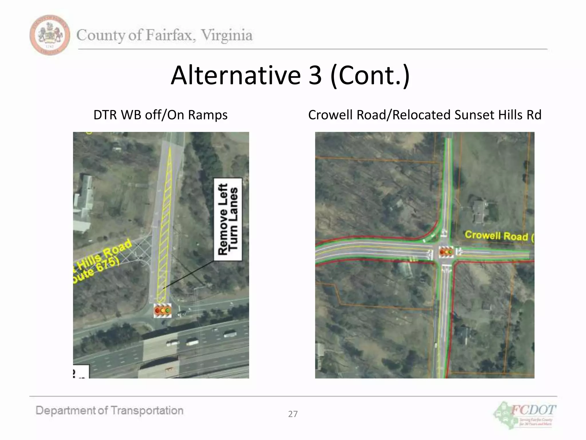 Alternative 3 (Cont.)
27
DTR WB off/On Ramps Crowell Road/Relocated Sunset Hills Rd
Need new
graphic
 