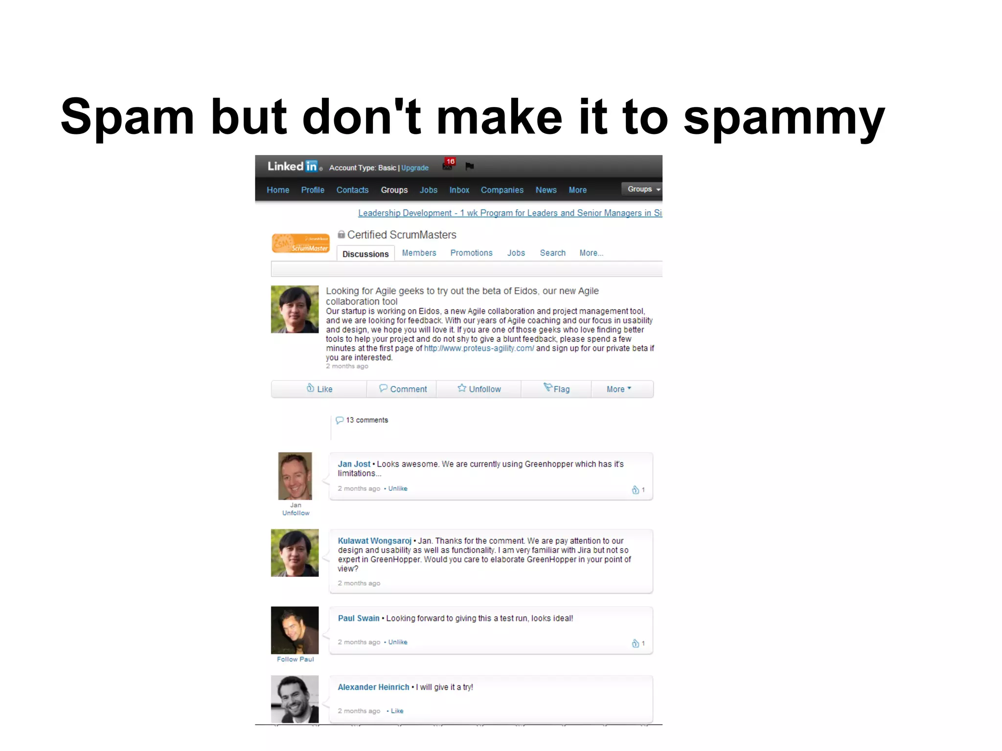 Spam but don't make it to spammy
 