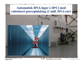 Automatisk DNA-lager (-20 o C ) med robotisert prøveplukking (1 mill. DNA-rør) 