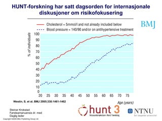 Copyright ©2005 BMJ Publishing Group Ltd. Westin, S. et al. BMJ 2005;330:1461-1462 HUNT-forskning har satt dagsorden for internasjonale diskusjoner om risikofokusering 