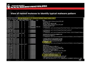 View of named mutexes to identify typical malware pattern




                                                            12
 