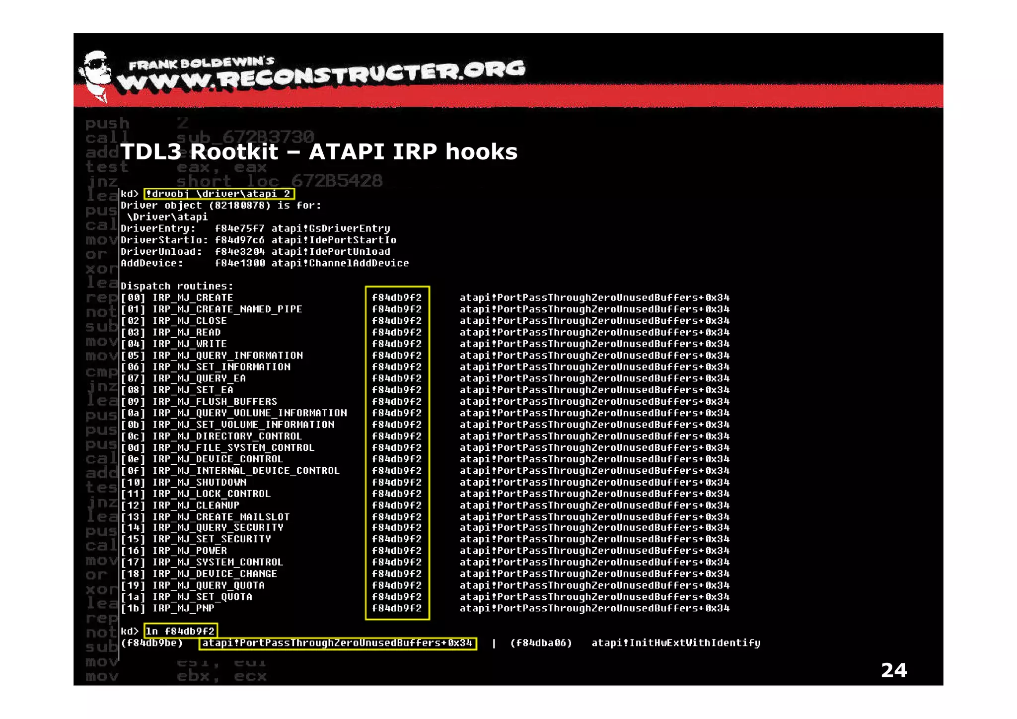 TDL3 Rootkit – ATAPI IRP hooks




                                 24
 