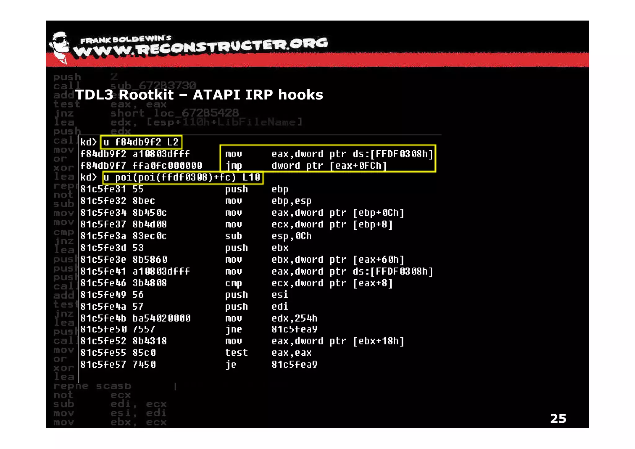 TDL3 Rootkit – ATAPI IRP hooks




                                 25
 