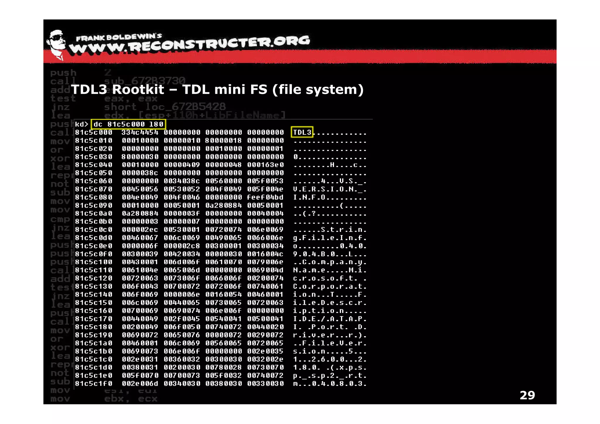 TDL3 Rootkit – TDL mini FS (file system)




                                           29
 