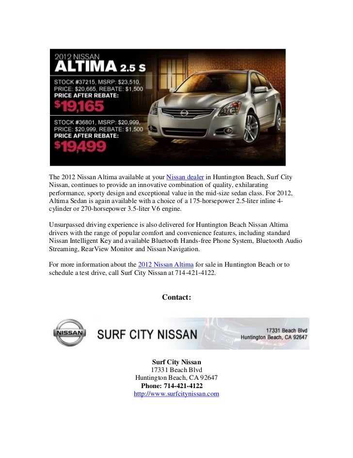 Huntington Beach Nissan Fans Check Out 2012 Altima Rebate Offers