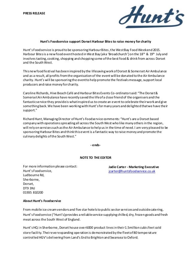 Hunt's support Dorset Food Festival to raise money for charity