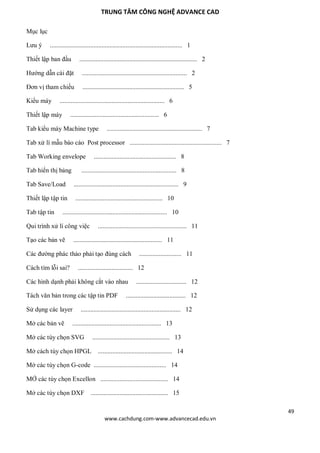 TRUNG TÂM CÔNG NGHỆ ADVANCE CAD
49
www.cachdung.com-www.advancecad.edu.vn
Mục lục
Lưu ý .....................................