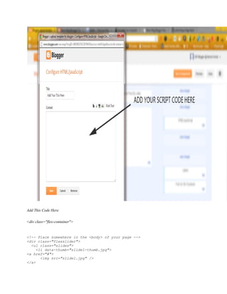 Add This Code Here
<div class="flex-container">
<!-- Place somewhere in the <body> of your page -->
<div class="flexslider">
<ul class="slides">
<li data-thumb="slide1-thumb.jpg">
<a href="#">
<img src="slide1.jpg" />
</a>
 