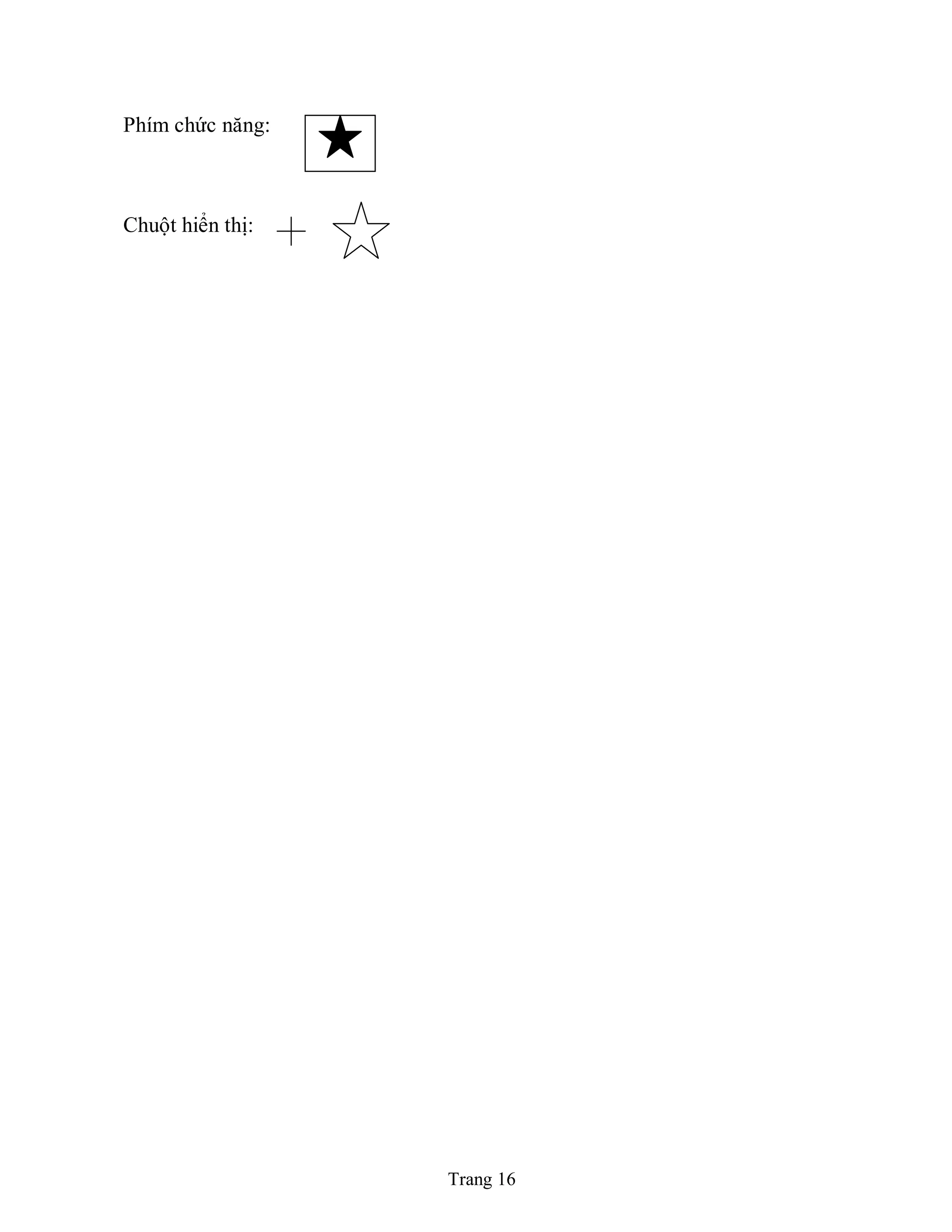 Trang 16
Phím chức năng:
Chuột hiển thị:
 