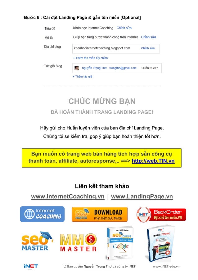 Hướng dẫn tạo Landing Page bằng Blogger | PDF