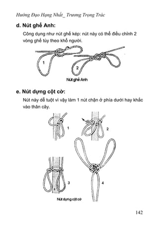 Hướng Đạo Hạng Nhất_ Trương Trọng Trác
d. Nút ghế Anh:
Công dụng như nút ghế kép: nút này có thể điều chỉnh 2
vòng ghế tùy theo khổ người.
e. Nút dựng cột cờ:
Nút này dễ tuột vì vậy làm 1 nút chận ở phía dưới hay khắc
vào thân cây.
142
 