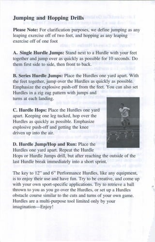 Jumping and Hopping Drills

Please Note: For clarification purposes, we define jumping as any
leaping exercise off of two ...