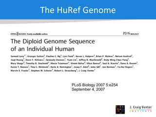 The HuRef Genome PLoS Biology 2007 5:e254 September 4, 2007 