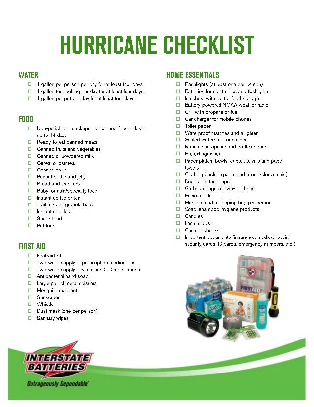 Hurricane Preparedness Checklist From Interstate Batteries Hurricane Preparedness Checklist From Interstate Batteries