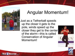 Angular Momentum! Just as a Tetherball speeds up the closer it gets to the pole, winds speed up the closer they get to the center of the storm—this is called Conservation of Angular Momentum! 