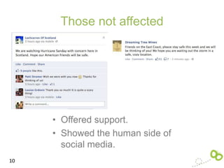 Those not affected




     • Offered support.
     • Showed the human side of
       social media.
10
 