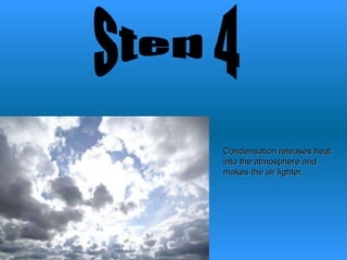 Step 4 Condensation releases heat into the atmosphere and makes the air lighter. 