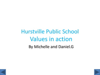 Hurstville Public School
Values in action
By Michelle and Daniel.G
 