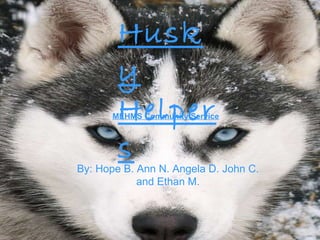 Husky Helpers By: Hope B. Ann N. Angela D. John C. and Ethan M. MEHMS Community Service 