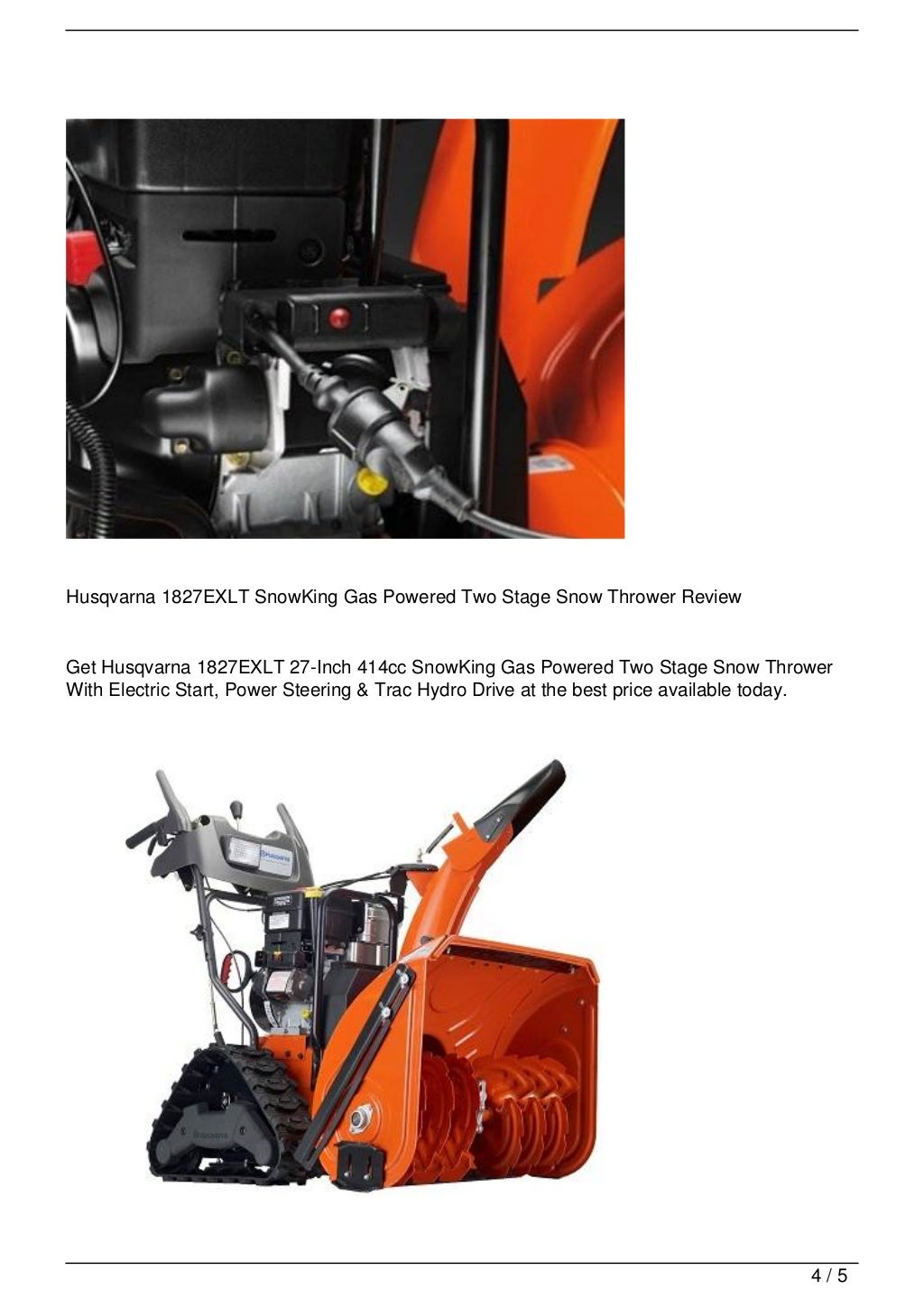 Husqvarna 1827EXLT SnowKing Gas Powered Two Stage Snow Thrower Review