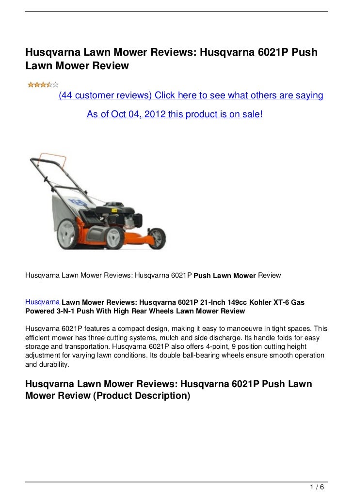Husqvarna Lawn Mower Reviews Husqvarna 6021P Push Lawn Mower Review