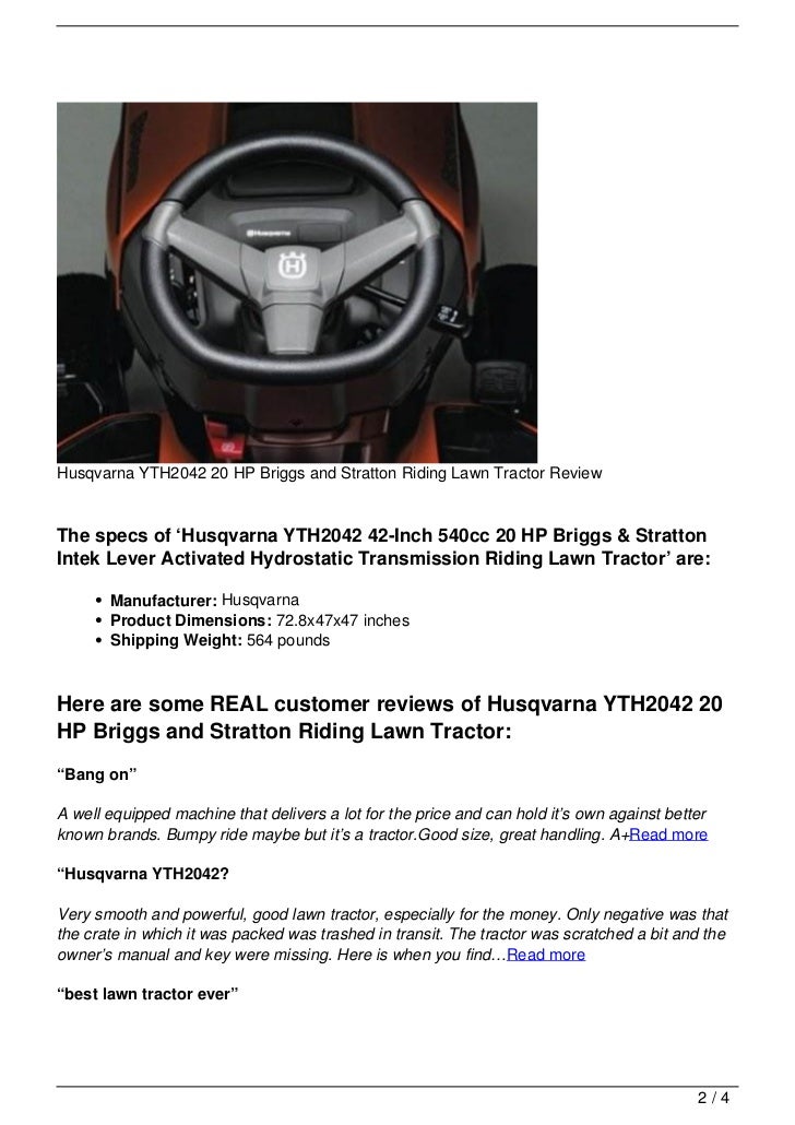 Husqvarna YTH2042 20 HP Briggs and Stratton Riding Lawn Tractor Review