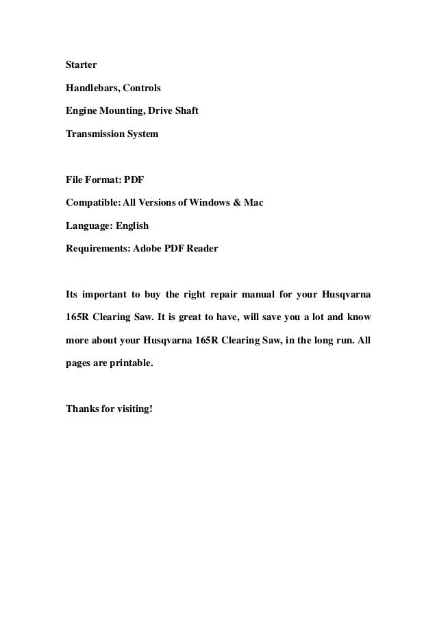 Husqvarna 165 r clearing saw service repair workshop manual download