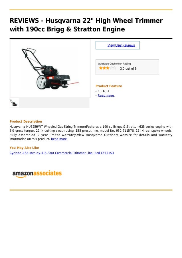 Husqvarna 22 High Wheel Trimmer With 190cc Brigg Stratton Engine