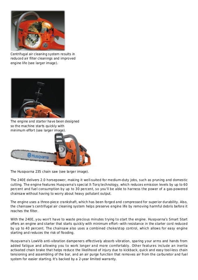 Husqvarna 240 e 16 inch 38.2cc xtorq 2cycle gas powered chain saw w…