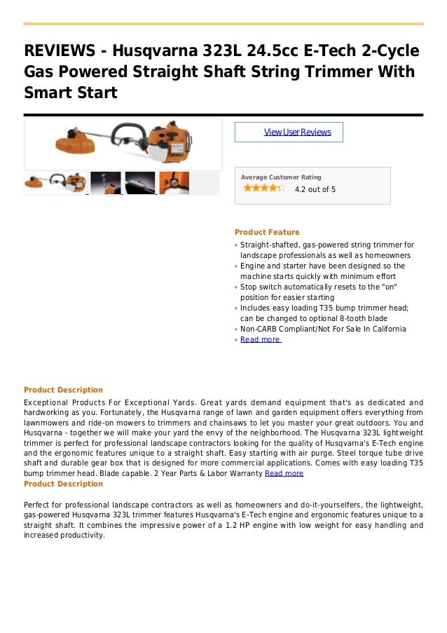 Husqvarna 323 l 24.5cc e tech 2cycle gas powered straight shaft string