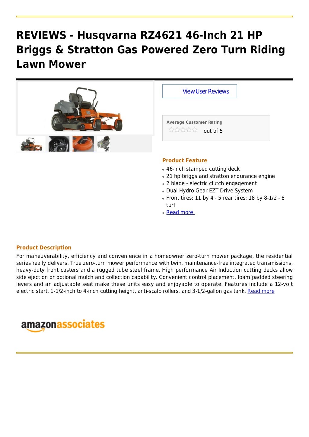 Husqvarna rz4621 46 inch 21 hp briggs & stratton gas powered zero turn