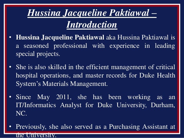 Hussina Jacqueline Paktiawal A Well Experienced It Informatics Analy