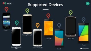 ! @sargiset
34
Supported Devices
Nexus 5
Nexus OneNexus 4
Samsung Galaxy S6
Samsung Galaxy S7
Edge
Samsung Galaxy S7
Nexus 7
Nexus S
 