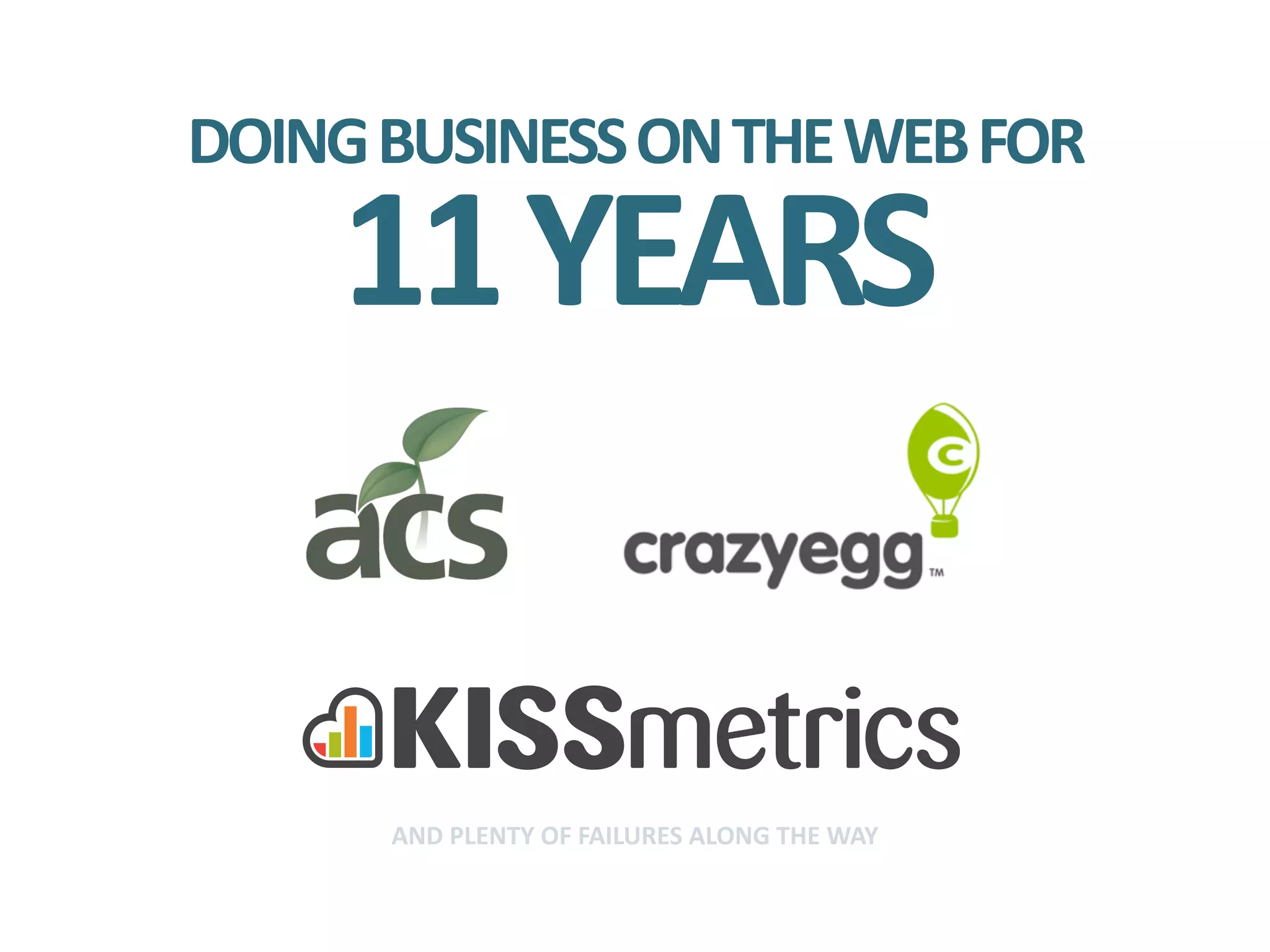 DOING	
  BUSINESS	
  ON	
  THE	
  WEB	
  FOR	
  
11	
  YEARS
AND	
  PLENTY	
  OF	
  FAILURES	
  ALONG	
  THE	
  WAY
 