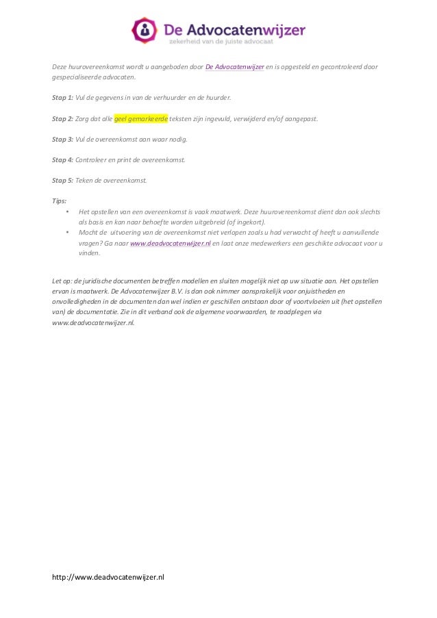 Huurovereenkomst Woonruimte  De Advocatenwijzer