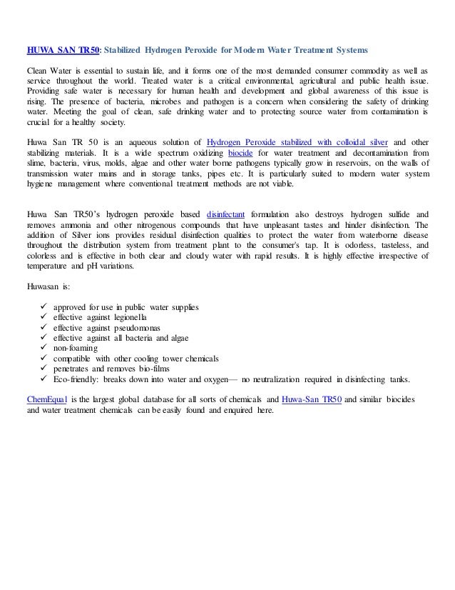 HUWA SAN TR50 Stabilized Hydrogen Peroxide for Modern Water Treatment…