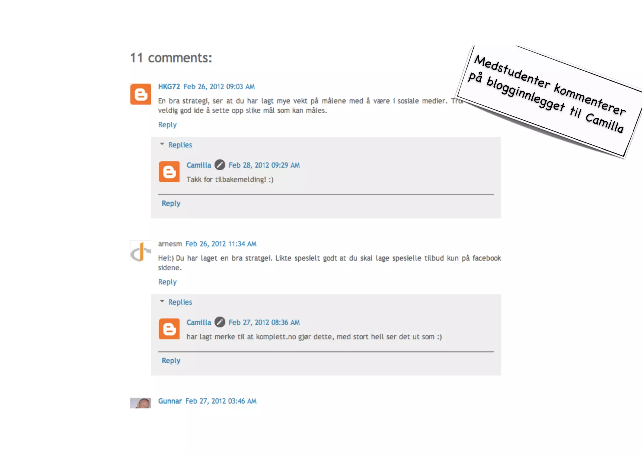Medstu denter kommenterer 
på blogginnlegget til Camilla 
 