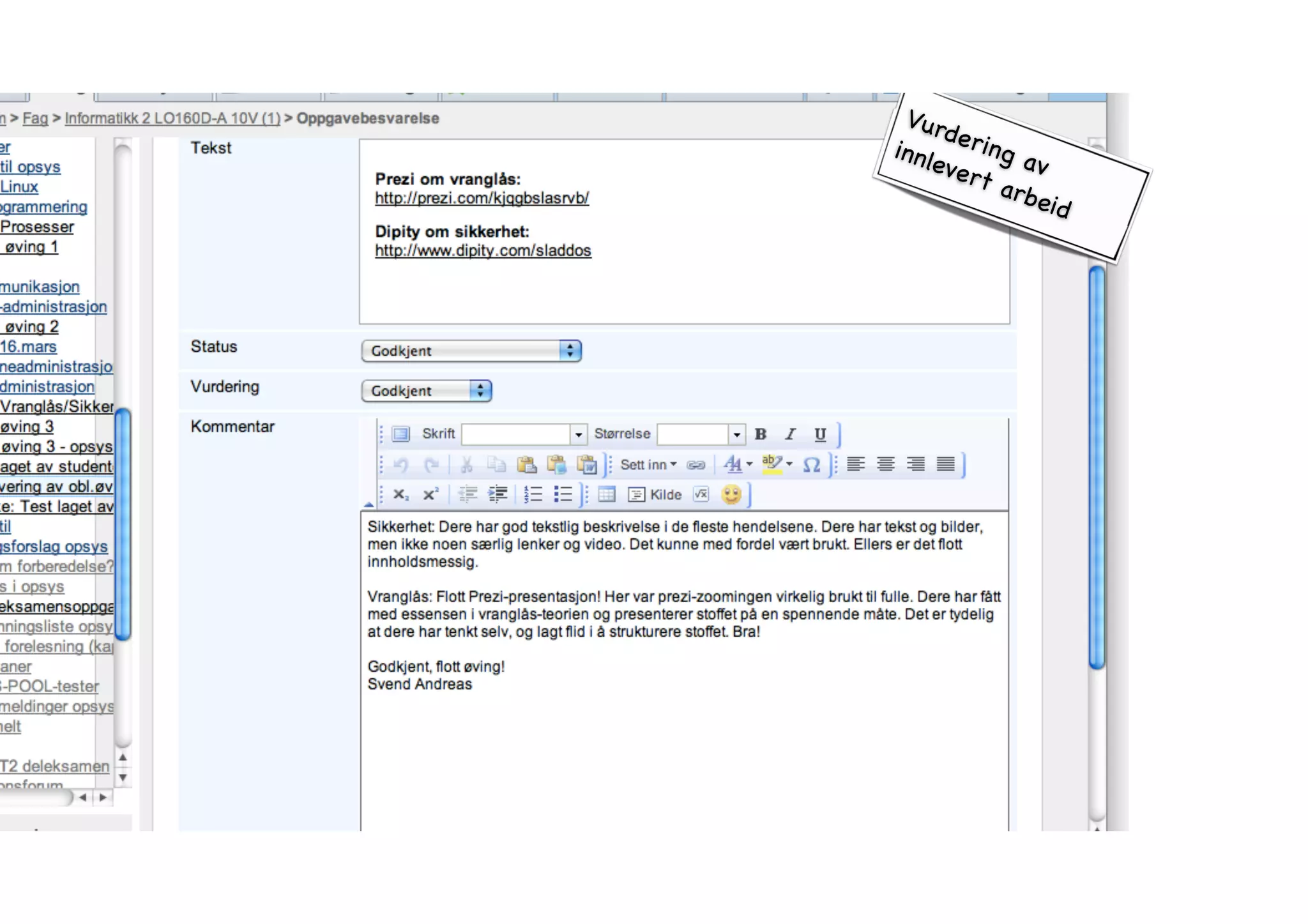 Vu r de r in g av 
innlevert arbeid 
 