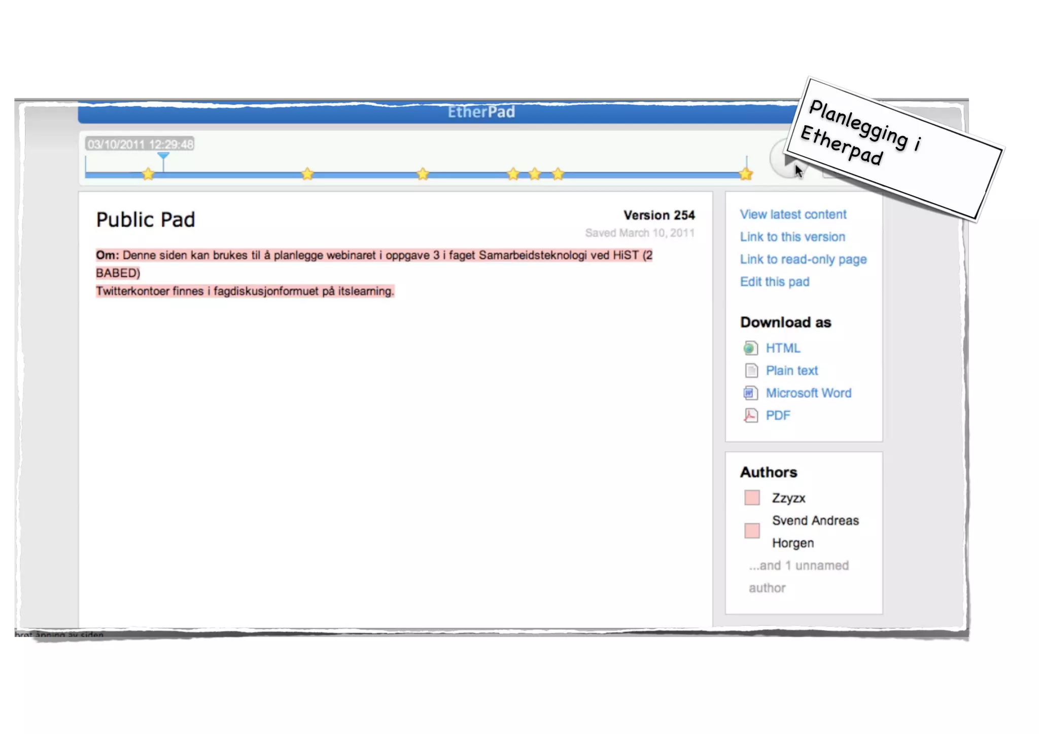 Planlegging i 
Etherpad 
 