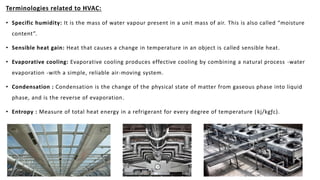 Terminologies related to HVAC:
• Specific humidity: It is the mass of water vapour present in a unit mass of air. This is ...