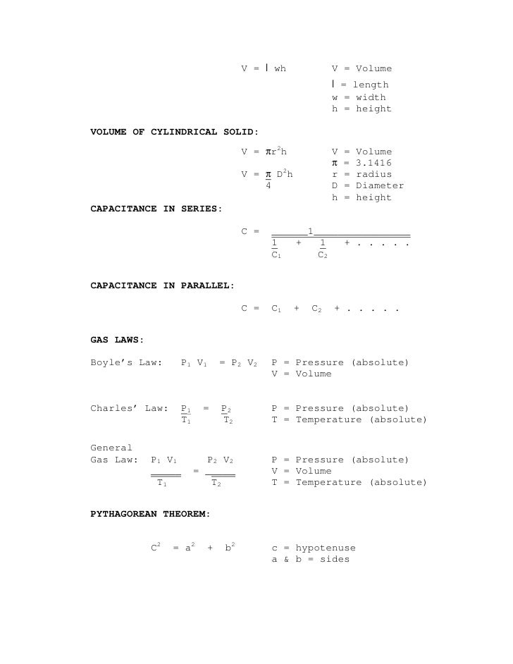 Hvac formulas
