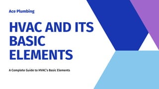 HVAC AND ITS
BASIC
ELEMENTS
A Complete Guide to HVAC’s Basic Elements
Ace Plumbing
 