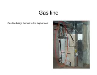 Gas line
Gas line brings the fuel to the fag furnace
 