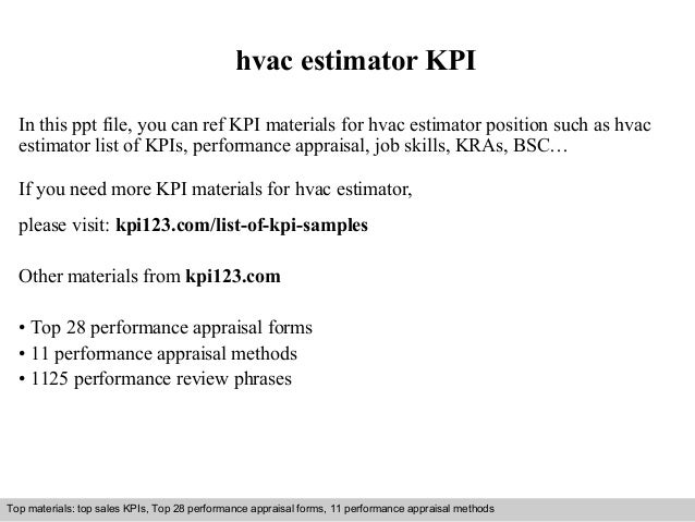 hvac estimator kpi in this ppt file you can ref kpi materials for hvac estimator