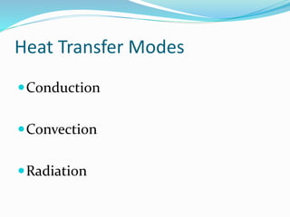 Heat Transfer Modes
Conduction
Convection
Radiation
 