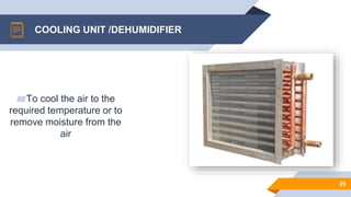 COOLING UNIT /DEHUMIDIFIER
▰To cool the air to the
required temperature or to
remove moisture from the
air
25
 