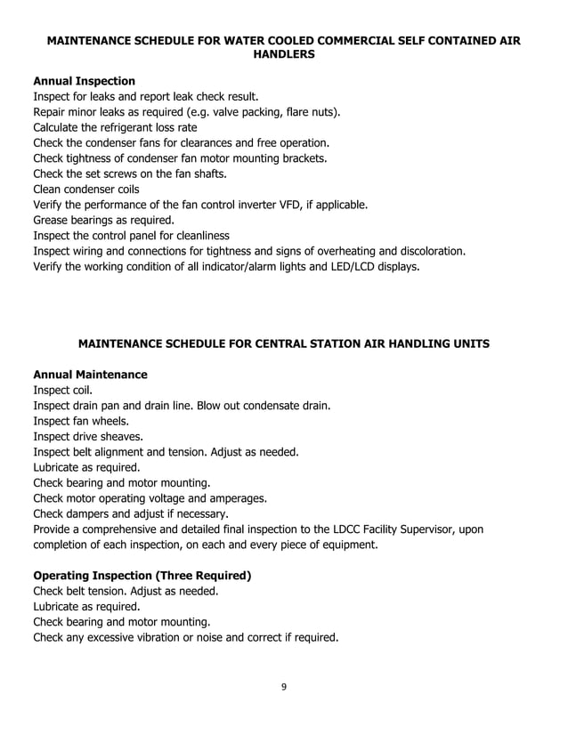 Hvac preventive maintenance schedule