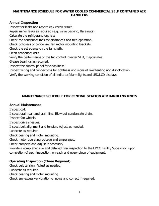 Hvac Preventive Maintenance Schedule